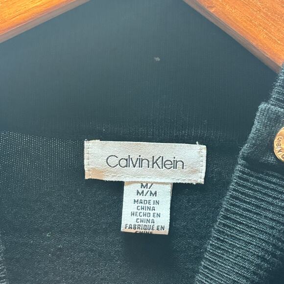 Calvin Klein Black Mock Neck Sweater Gold Button Shoulder Women’s M Pullover - Picture 3 of 8